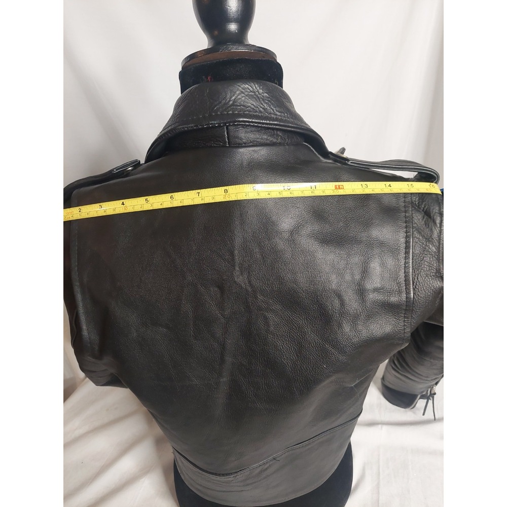 A-1 Vintage Black Leather Biker Jacket  Medium Rock Core 1950s 1960s 1980s Style - Picture 9 of 16